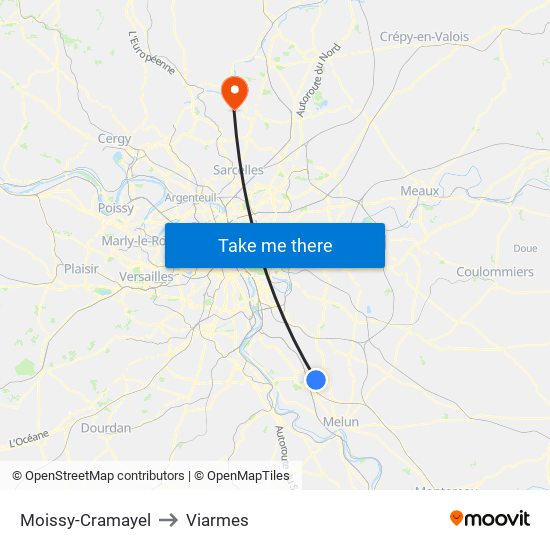 Moissy-Cramayel to Viarmes map