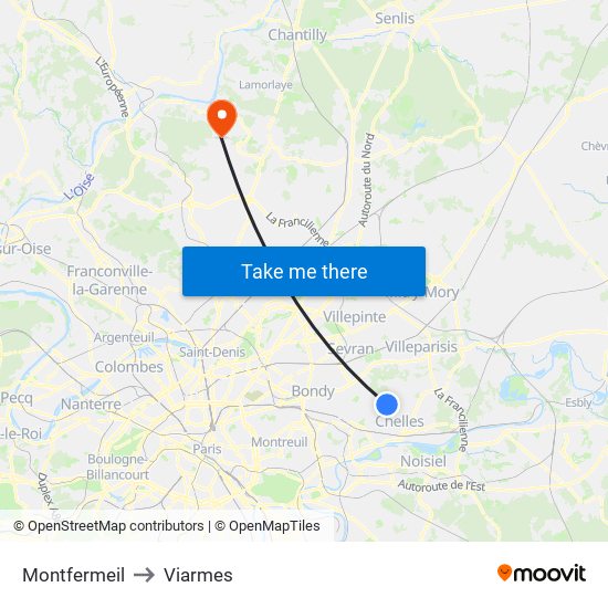 Montfermeil to Viarmes map