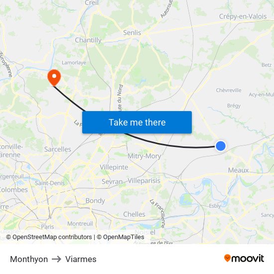 Monthyon to Viarmes map