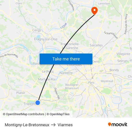 Montigny-Le-Bretonneux to Viarmes map