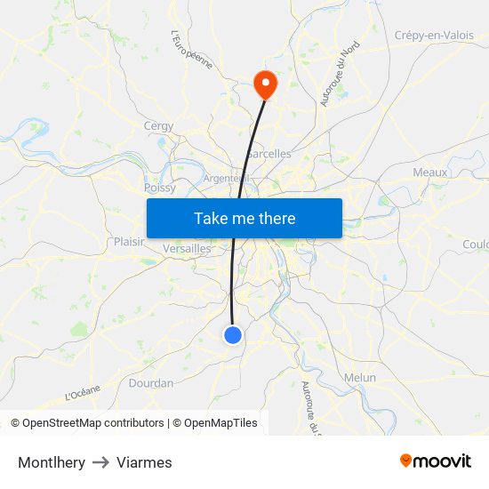 Montlhery to Viarmes map