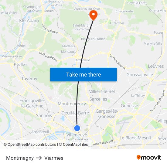 Montmagny to Viarmes map