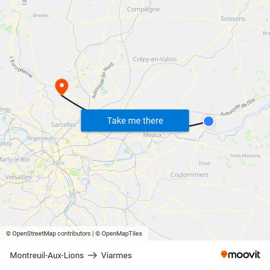 Montreuil-Aux-Lions to Viarmes map