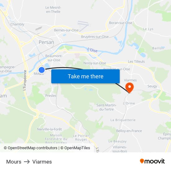 Mours to Viarmes map