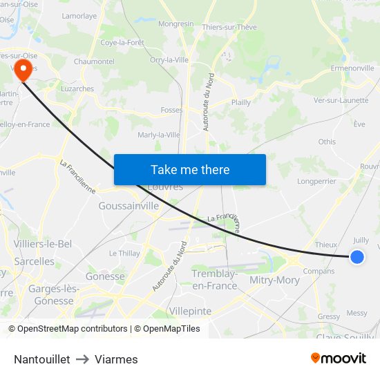 Nantouillet to Viarmes map