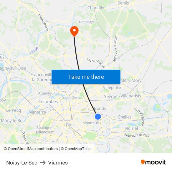 Noisy-Le-Sec to Viarmes map