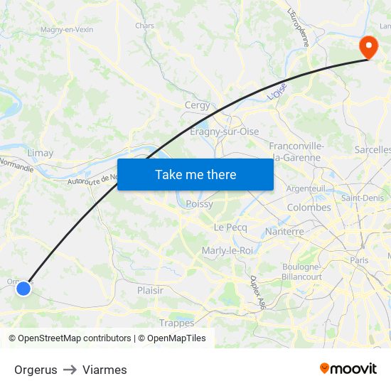 Orgerus to Viarmes map