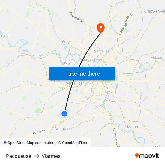 Pecqueuse to Viarmes map
