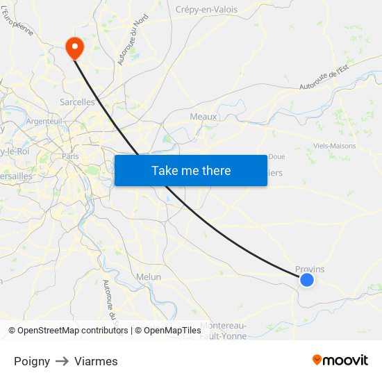 Poigny to Viarmes map