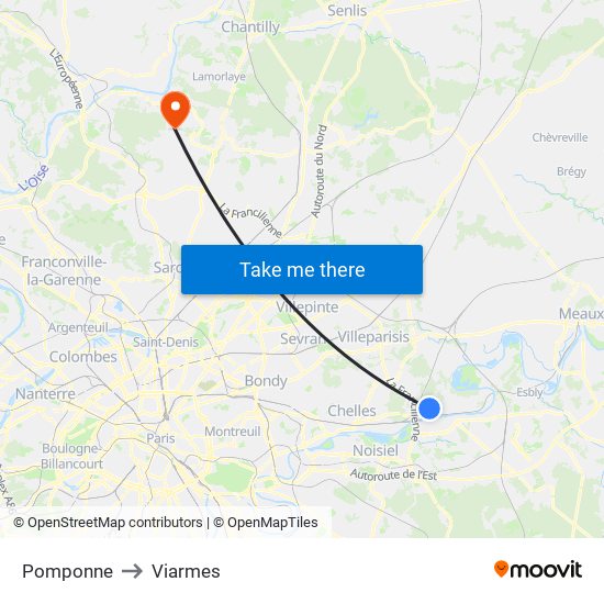Pomponne to Viarmes map
