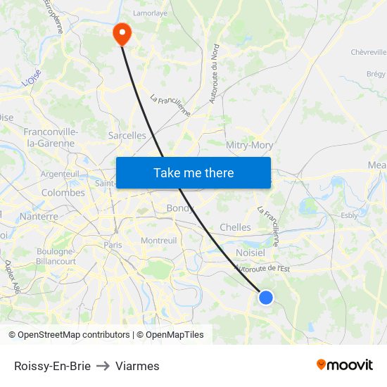 Roissy-En-Brie to Viarmes map