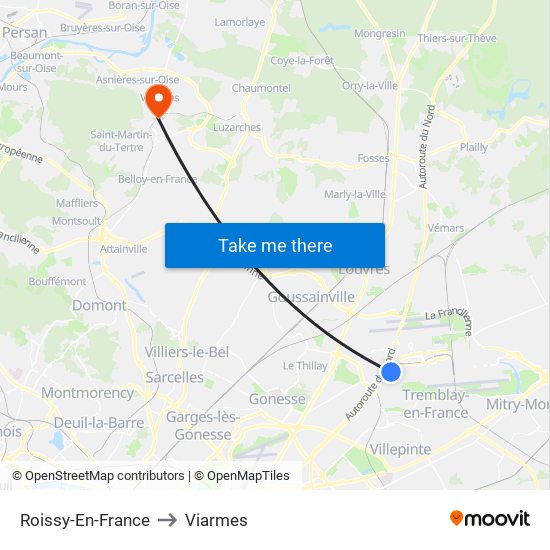 Roissy-En-France to Viarmes map