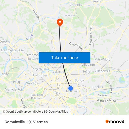 Romainville to Viarmes map