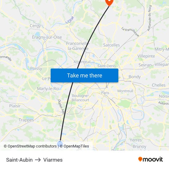 Saint-Aubin to Viarmes map