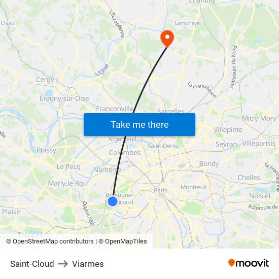 Saint-Cloud to Viarmes map
