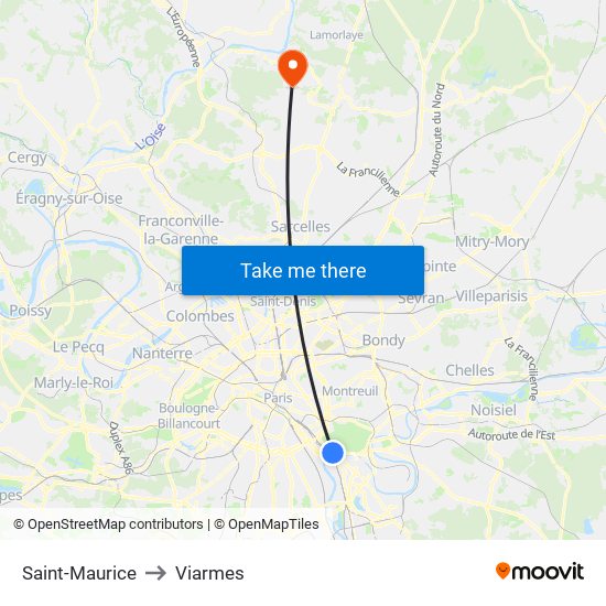 Saint-Maurice to Viarmes map