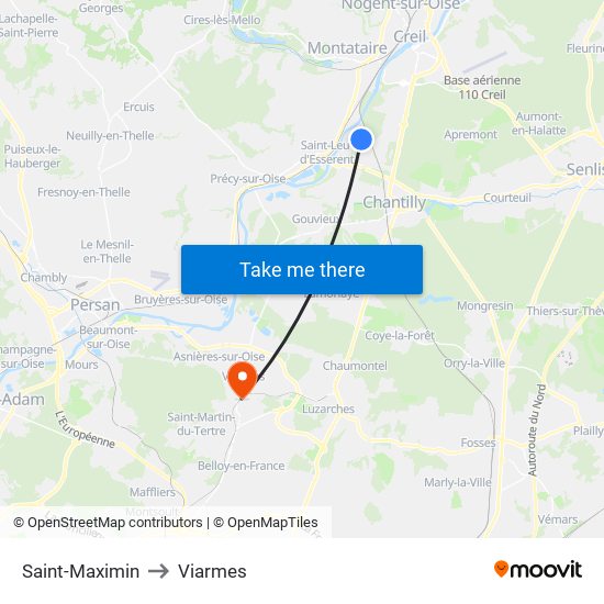Saint-Maximin to Viarmes map