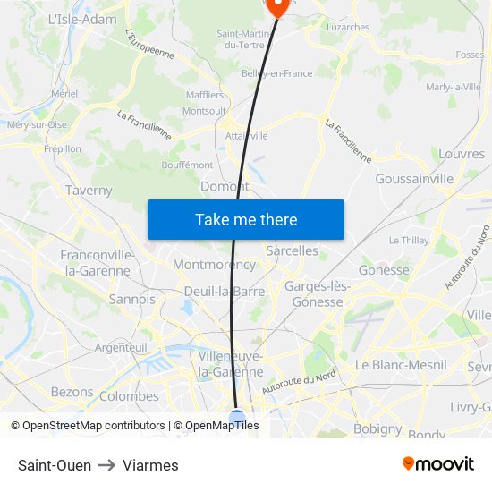 Saint-Ouen to Viarmes map
