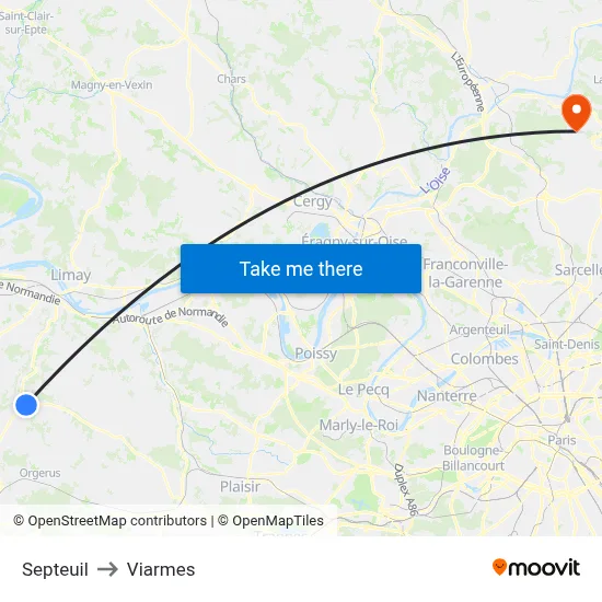 Septeuil to Viarmes map