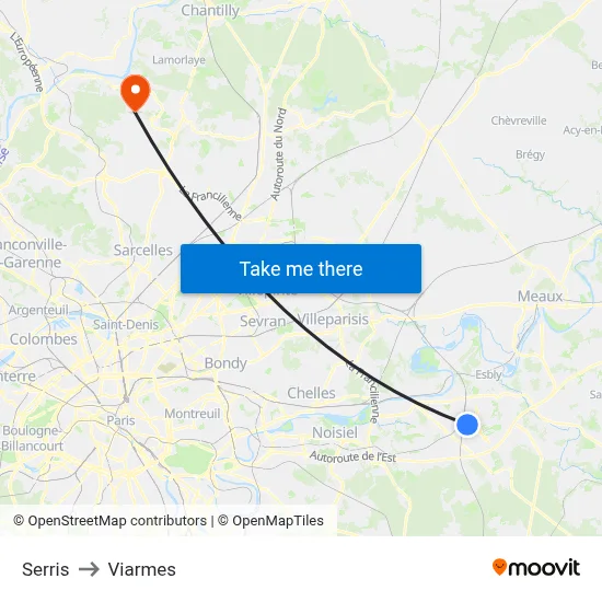 Serris to Viarmes map