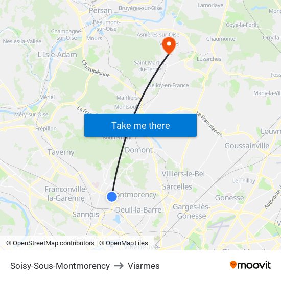 Soisy-Sous-Montmorency to Viarmes map