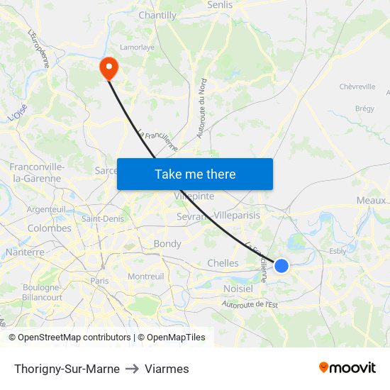 Thorigny-Sur-Marne to Viarmes map
