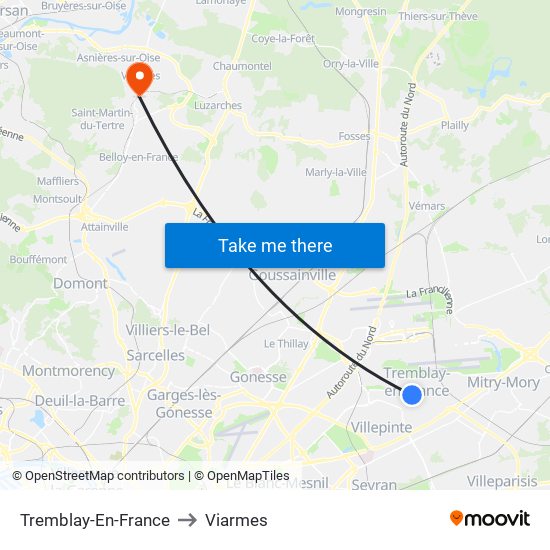 Tremblay-En-France to Viarmes map