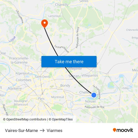 Vaires-Sur-Marne to Viarmes map