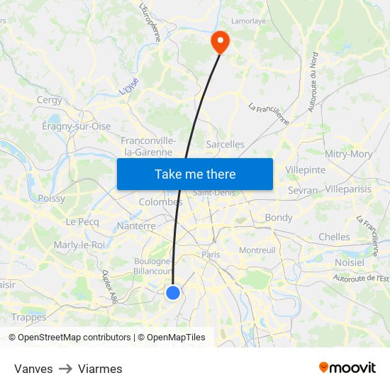Vanves to Viarmes map