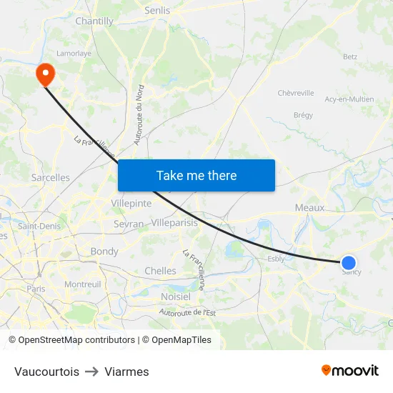 Vaucourtois to Viarmes map