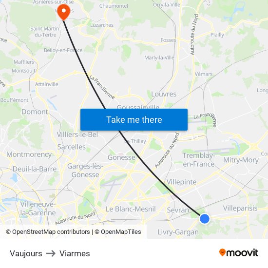 Vaujours to Viarmes map