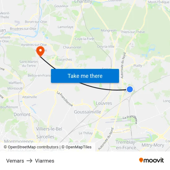 Vemars to Viarmes map