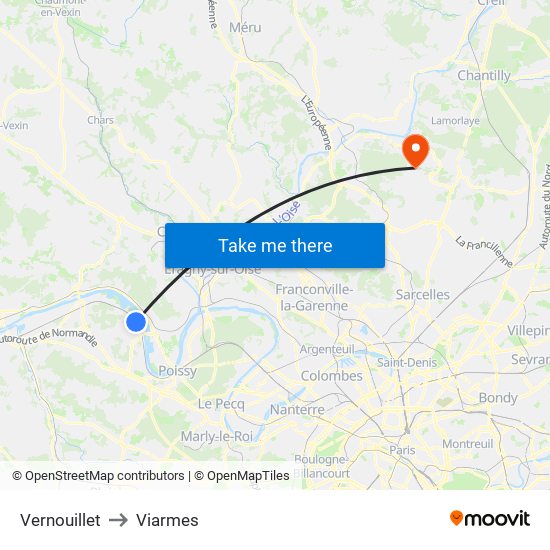 Vernouillet to Viarmes map