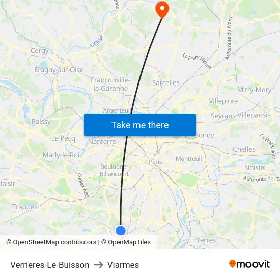 Verrieres-Le-Buisson to Viarmes map