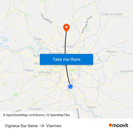 Vigneux-Sur-Seine to Viarmes map