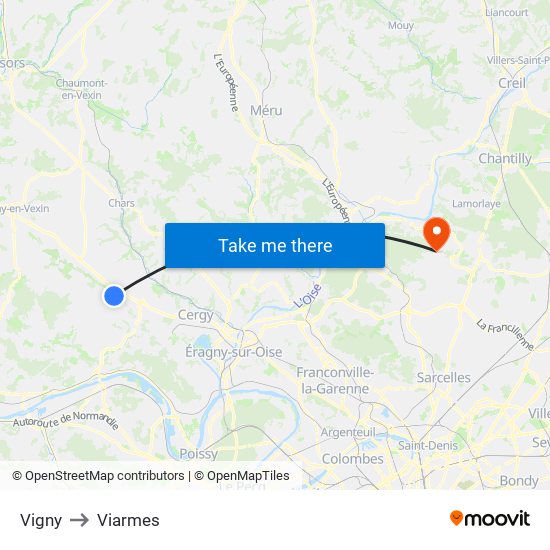 Vigny to Viarmes map