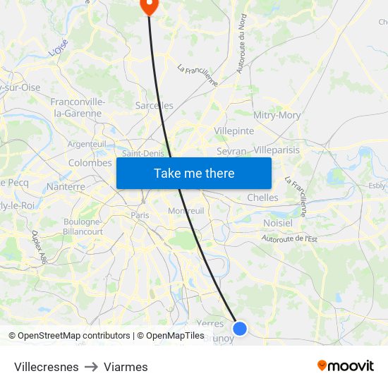 Villecresnes to Viarmes map