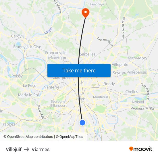 Villejuif to Viarmes map