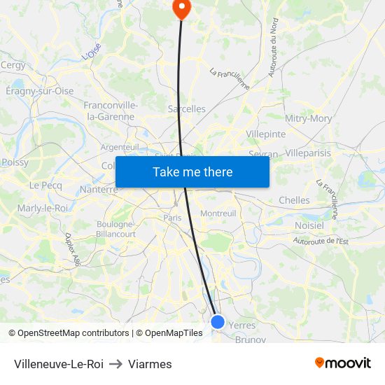 Villeneuve-Le-Roi to Viarmes map