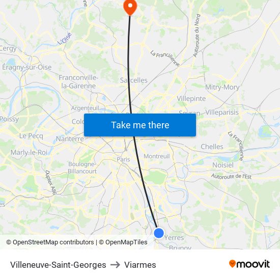 Villeneuve-Saint-Georges to Viarmes map