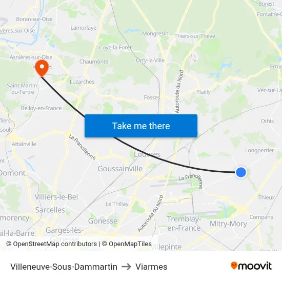 Villeneuve-Sous-Dammartin to Viarmes map