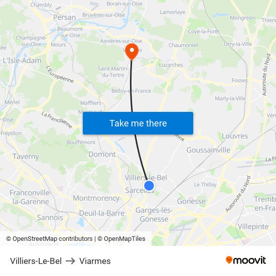 Villiers-Le-Bel to Viarmes map