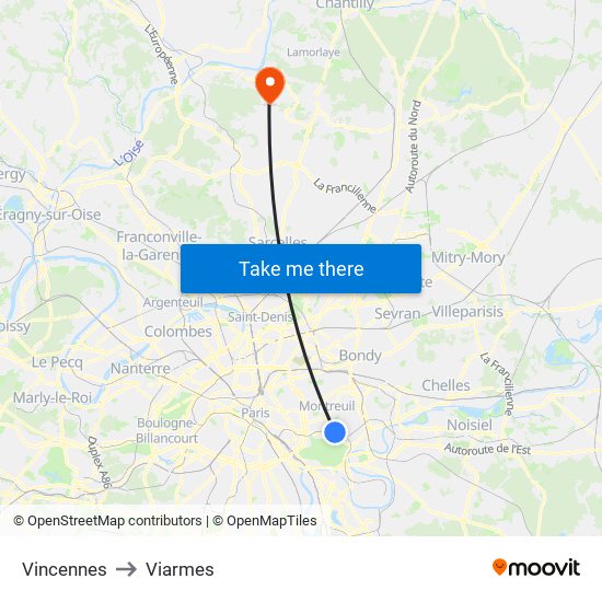 Vincennes to Viarmes map