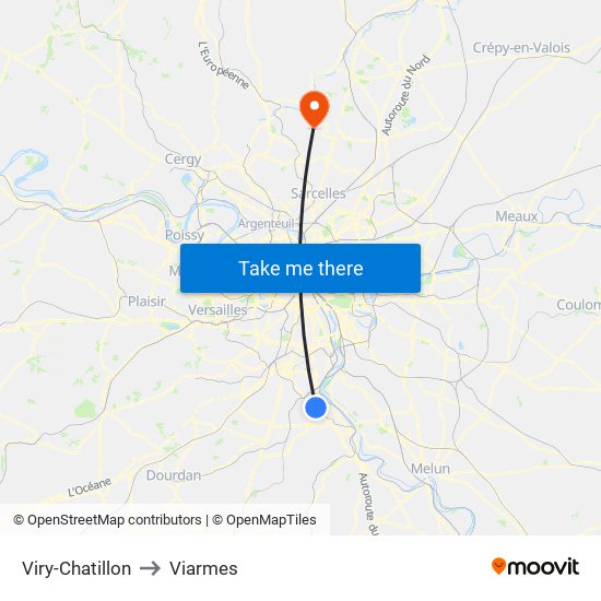 Viry-Chatillon to Viarmes map