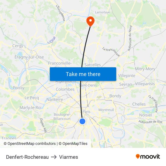 Denfert-Rochereau to Viarmes map