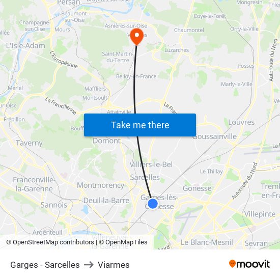 Garges - Sarcelles to Viarmes map