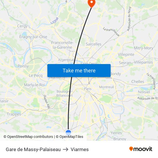 Gare de Massy-Palaiseau to Viarmes map