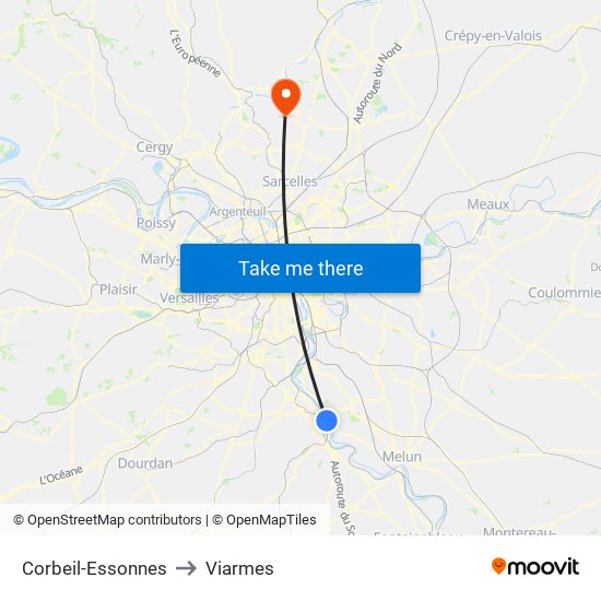 Corbeil-Essonnes to Viarmes map