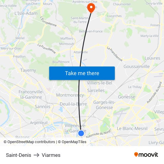 Saint-Denis to Viarmes map