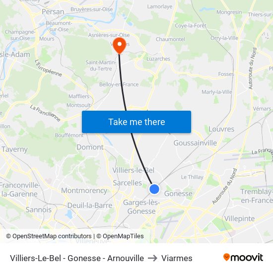 Villiers-Le-Bel - Gonesse - Arnouville to Viarmes map